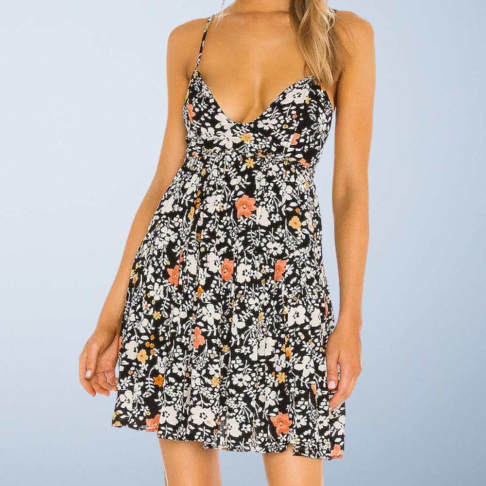 Free People Boho Floral Backless Kaley Mini Dress Black Size 0